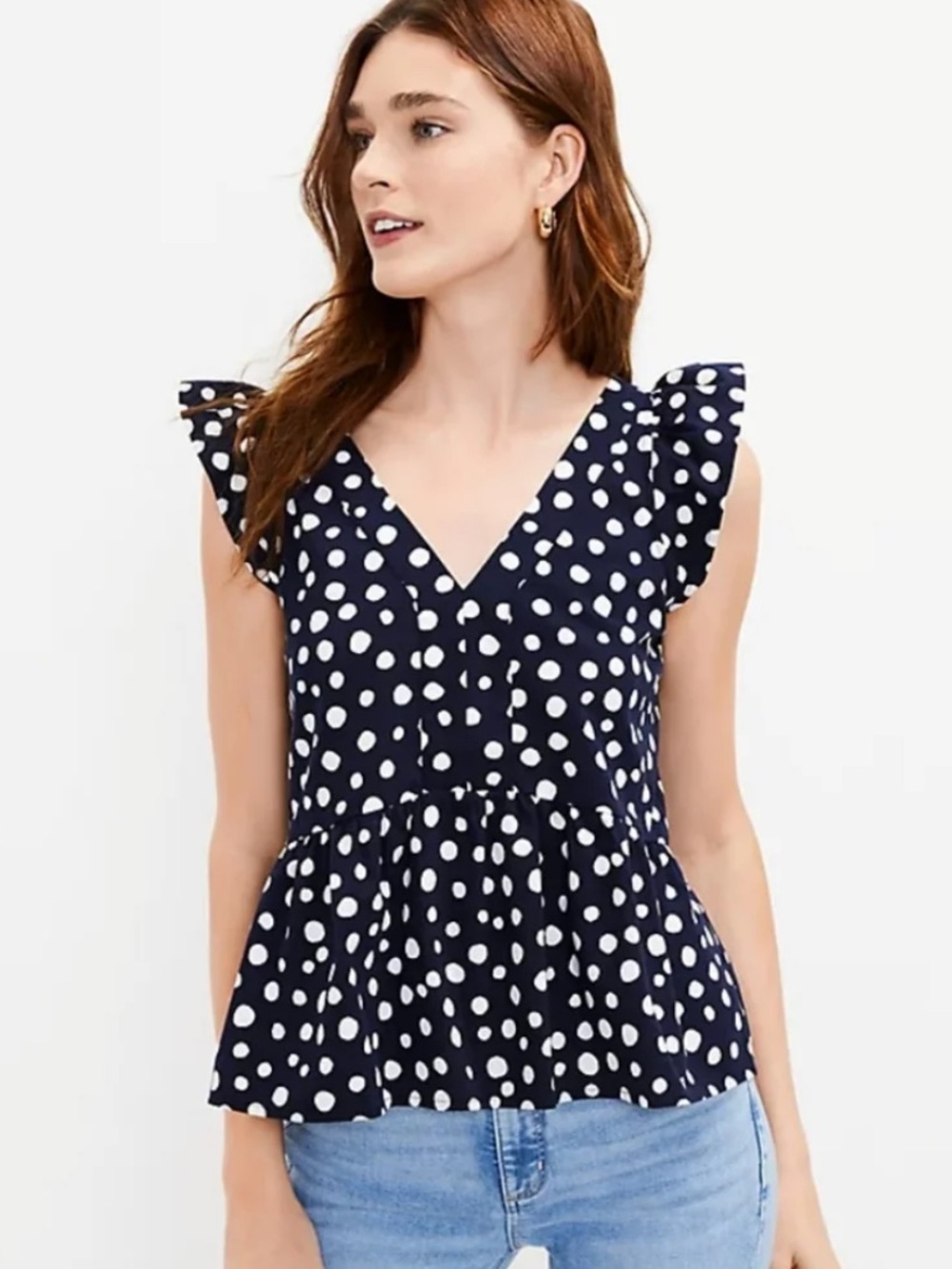 LOFT Polka Dot V-Neck Tank Top - Navy & White